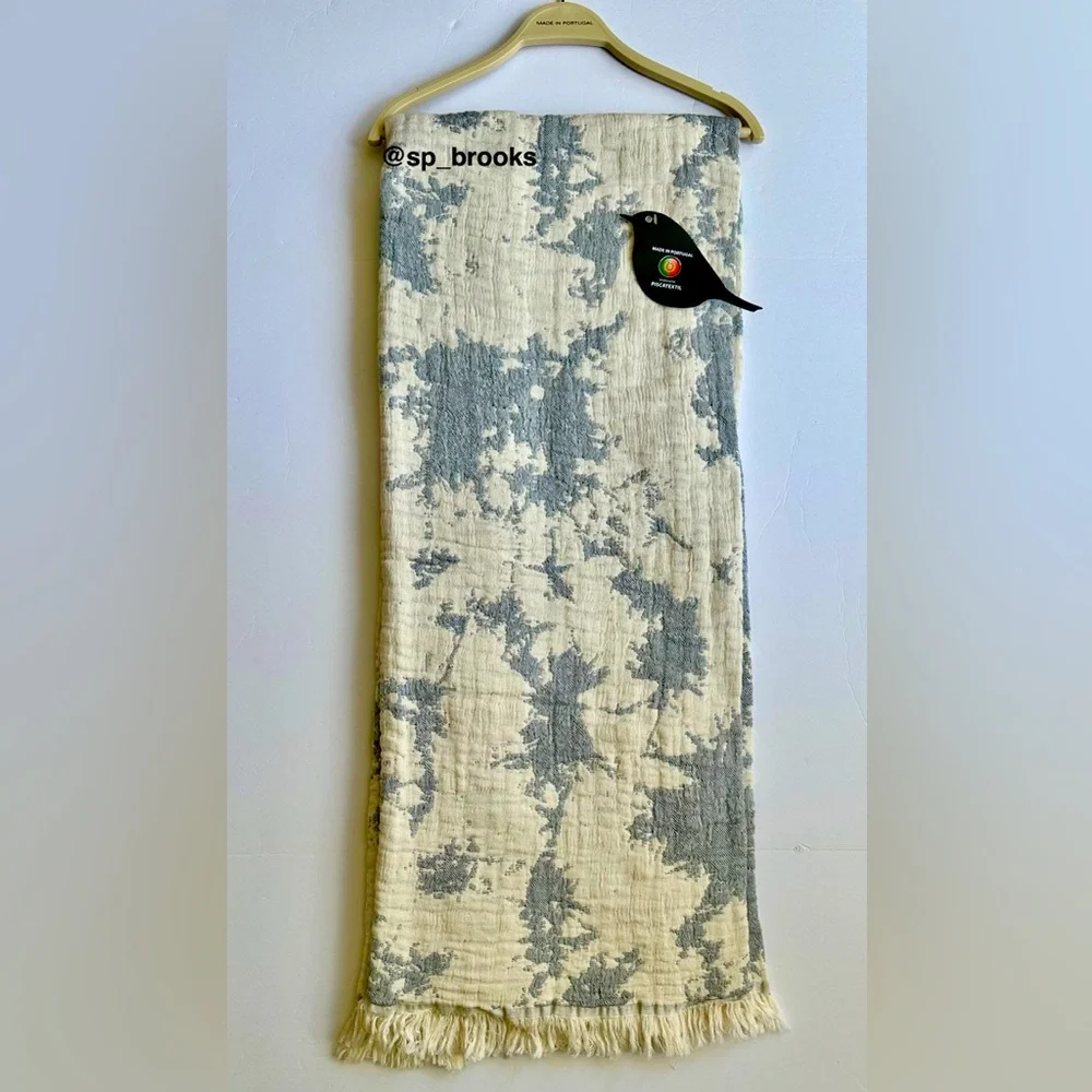 🎁Piscatextil Throw Blanket - Cotton - Midnight Blue Splatter - Blue and Oatmeal